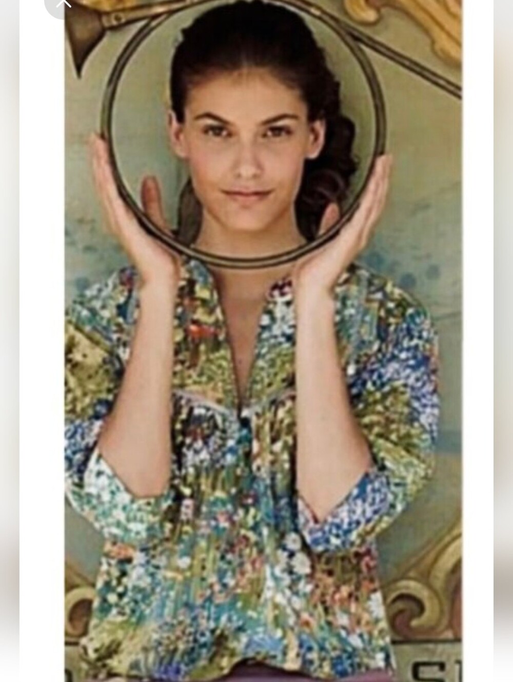 Anthropologie Dolan Watercolor Flowering Pastures Boho Silk 3/4 Sleeve Blouse